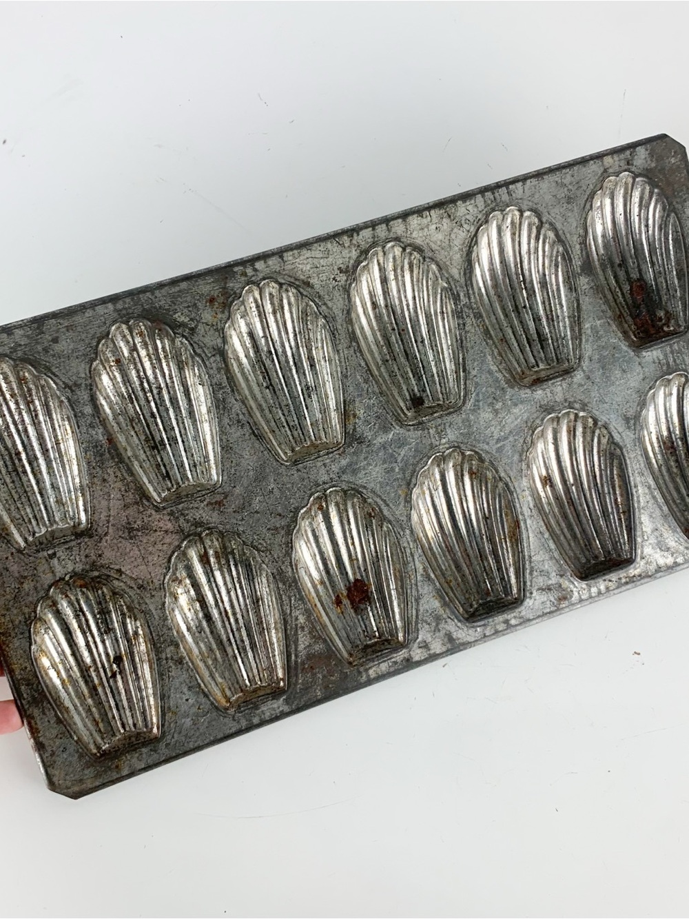 Vintage French Metal 12 Cavity Madeleine Cookie Baking Pan Kitchen Mold Tin